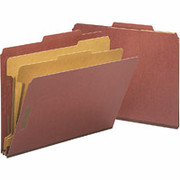 Smead Top Tab Pressboard Classification Folders, Letter, 2 Partitions, Red, 10/Box