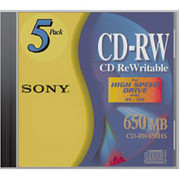 Sony 5/Pack 650MB CD-RW, Jewel Cases