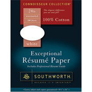Southworth Exceptional Resume Paper, 24 lb., 8 1/2" x 11", White