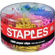 Staples #1 Size Vinyl-Coated Paper Clips, 1000/Tub