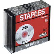 Staples 10/Pack 4.7GB DVD-R, Slim Jewel Cases