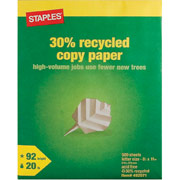 Staples  30% Recycled  Copy Paper, 8 1/2" x 11", Ream