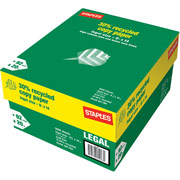 Staples  30% Recycled  Copy Paper, 8 1/2" x 14",  Case