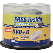 Staples 50/Pack 4.7GB DVD+R, Spindle with free 128MB Flash Drive