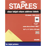Staples Clear Inkjet Return Address Labels, 1/2" X 1 3/4"