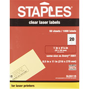 Staples Clear Laser Address Labels, 1" X 4 1/8"