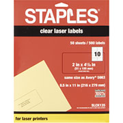 Staples Clear Laser Shipping Labels, 2" X 4 1/8"
