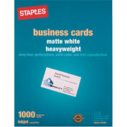 Staples Inkjet Business Cards, 2" x 3 1/2", Matte, White, 1000/Cards