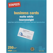 Staples Inkjet Business Cards, 2" x 3 1/2", Matte, White, 250/Cards