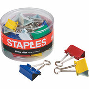 Staples Medium Colored Metal Binder Clips, 1 1/4" size with 5/8" capacity