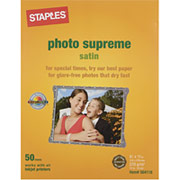Staples Photo Supreme Paper, 8 1/2" x 11", Satin, 50/Pack