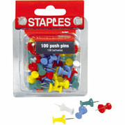 Staples Push Pins, Assorted Colors, 100/Pack