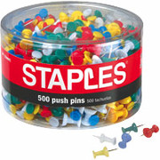 Staples Push Pins, Assorted Colors, 500/Tub