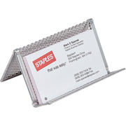 Staples Silver Wire Mesh Business Card Holder, 2"H x 4 1/4"W x 2 3/4"D