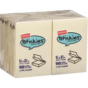 Staples Stickies 1-7/8" x 2-7/8" Yellow Flat Notes