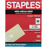 Staples White Multipurpose Address Labels, 1" X 2 5/8"