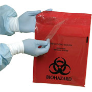 Stick-on Red Biohazard, Infectious Waste Bags,  2.6 Quart<br/>