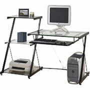 Z-Line Onyx Computer Desk and Bookcase, Clear Glass with Black Frame