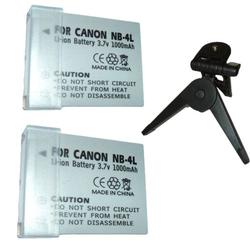 HQRP 2 PACK NB-4L Equivalent Li-Ion Battery for CANON PowerShot, IXY & IXUS Digital Camera + Tripod