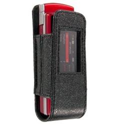 Wireless Emporium, Inc. Black Glitter Genuine Leather Pouch w/Lanyard for Samsung SCH-U470 Juke