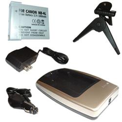 HQRP {COMBO} Premium Charger Set + NB-4L Battery for Canon DIGITAL IXUS 55, IXUS 60, IXUS 65 + Tripod