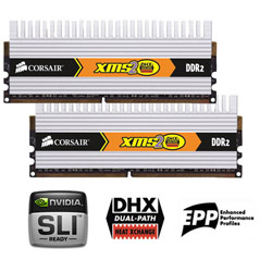 CORSAIR XMS CORSAIR XMS2 DHX 4GB ( 2 X 2GB ) PC2-6400 800MHz 240-pin DDR2 CL4 Dual Channel Desktop Memory Kit