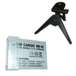 HQRP Camera battery for Canon NB-4L Powershot SD300, SD400, SD430 Wireless, SD450, SD600, SD630 + Tripod