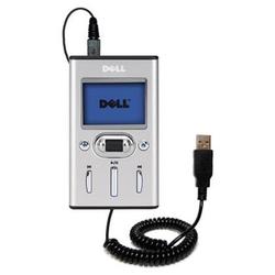Gomadic Coiled USB Cable for the Dell Pocket DJ 15GB with Power Hot Sync and Charge capabilities - B