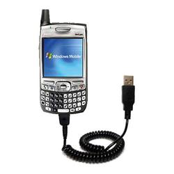 Gomadic Coiled USB Cable for the PalmOne Treo 700w with Power Hot Sync and Charge capabilities - Bra