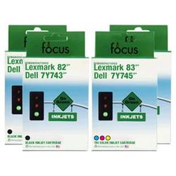 Focus Ink Reman Dell 7Y743/7Y745 Combo 4-pack: 2 Black & 2 Color Cartridges