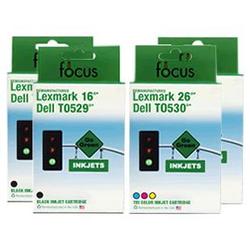 Focus Ink Reman Dell T0529/T0530 Combo 4-pack: 2 Black & 2 Color Cartridges