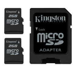 KINGSTON TECHNOLOGY FLASH Kingston Twin Pack - 2 x 2GB microSD card w/ SD adapter