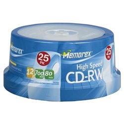 Memorex CD-RW Media - 700MB - 120mm Standard - 25 Pack Spindle