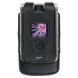Motorola Leather Fitted Case for RAZR Cell Phones - Clam Shell - Belt Clip - Leather - Black