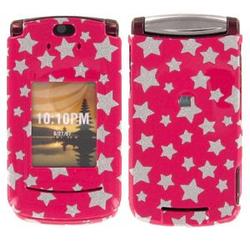 Wireless Emporium, Inc. Motorola RAZR2 V9 Hot Pink w/Glitter Stars Snap-On Protector Case Faceplate