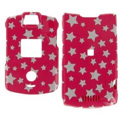 Wireless Emporium, Inc. Motorola V3/V3m/V3c Razr Hot Pink w/Glitter Stars Snap-On Protective Case