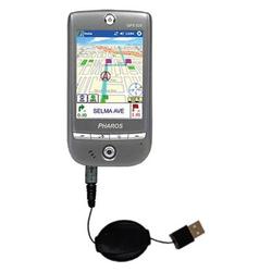 Gomadic Retractable USB Cable for the Pharos GPS 525 with Power Hot Sync and Charge capabilities - B