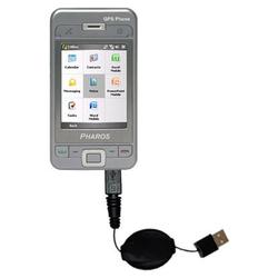 Gomadic Retractable USB Cable for the Pharos PTL600 with Power Hot Sync and Charge capabilities - Br