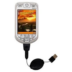 Gomadic Retractable USB Cable for the i-Mate PDA2k with Power Hot Sync and Charge capabilities - Bra