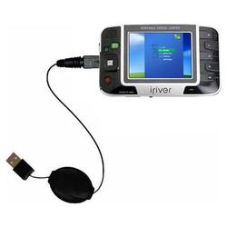 Gomadic Retractable USB Cable for the iRiver PMP-100 with Power Hot Sync and Charge capabilities - B