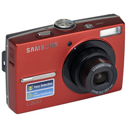 SAMSUNG DIGITAL Samsung L200 10 Megapixel Digital Camera with 2.5 LCD, 3x Optical Zoom, Digital Image Stabilization, Face Detection Function - Red