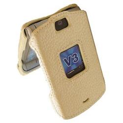 Emdcell Snap-On Leather Case Faceplate for Motorola RAZR V3 V3m V3i V3t V3e V3r V3a V3c Pearl Tan