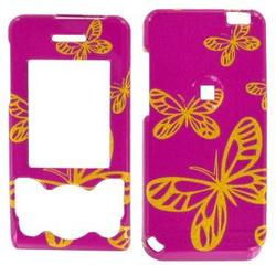 Wireless Emporium, Inc. Sony Ericsson W580i Hot Pink w/ Glitter Butterflies Snap-On Protector Case Faceplate