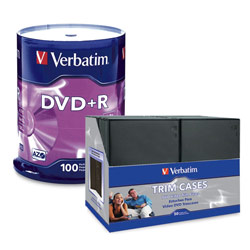 VERBATIM CORPORATION Verbatim DVD+R 4.7GB 16X Branded 100pk Spindle w/ DVD Video Trimcases - Disk Holder