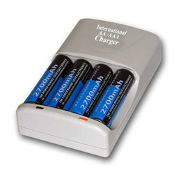 Accessory Power World-Ready 100-240V Ultra-Fast AA / AAA Nimh Battery Wall Charger w/ 4 2700 Ni-MH Batteries; Featur
