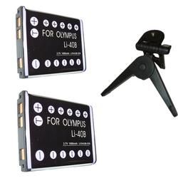 HQRP 2 Pack Brand New Equivalent 1000mAh Li-Ion Camera Battery for Olympus LI-40B, LI-42B + Tripod