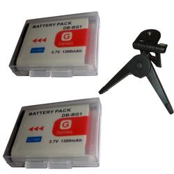 HQRP 2 Pack NP-BG1 Equivalent Li-Ion Battery for SONY DSC-H10 / DSC-H50 + Black Mini Tabletop Tripod