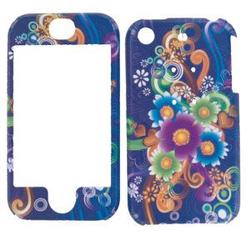 Wireless Emporium, Inc. Apple iPhone Blue w/Flower Designs Snap-On Protector Case