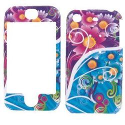 Wireless Emporium, Inc. Apple iPhone Purple & Blue w/Flower Designs Snap-On Protector Case