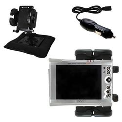 Gomadic Archos AV340 Auto Bean Bag Dash Holder with Car Charger - Uses TipExchange